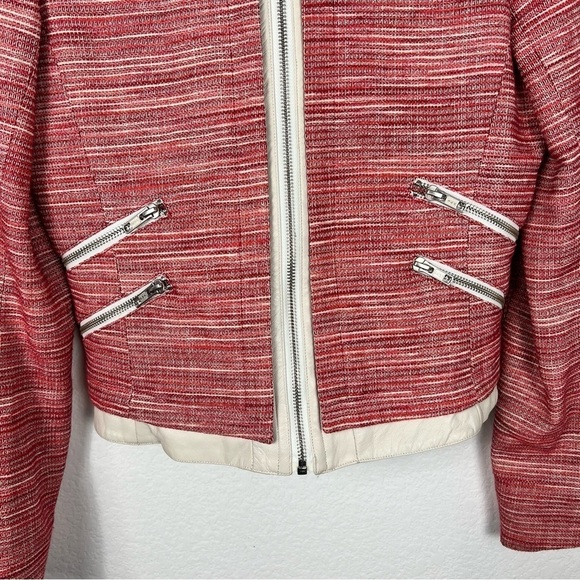 PARKER Madison Red Tweed and Leather Trim Cropped Jacket Size M - Picture 3 of 11